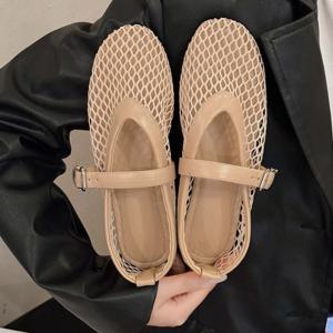 Fishnet 발레 플랫 여성 세련된 브랜드 디자인 속이 빈 레이스 메리 제인 신발 숙녀 여름 샌들 통기성 메쉬 Zapatos