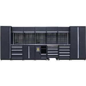 프리미엄 스테인리스 작업대가 있는 4.9m 길이, 460mm 깊이의 전문가용 LED 조명 롤러 캐비닛 차고 캐비닛