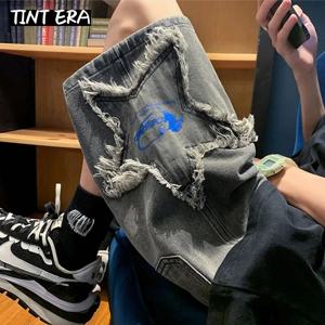 TINT ERA Y2K 남성용 스트리트웨어 브리치 스타 한국 하루쿠 포켓 데님 힙합 카고 반바지, 그런지 버뮤다 청바지