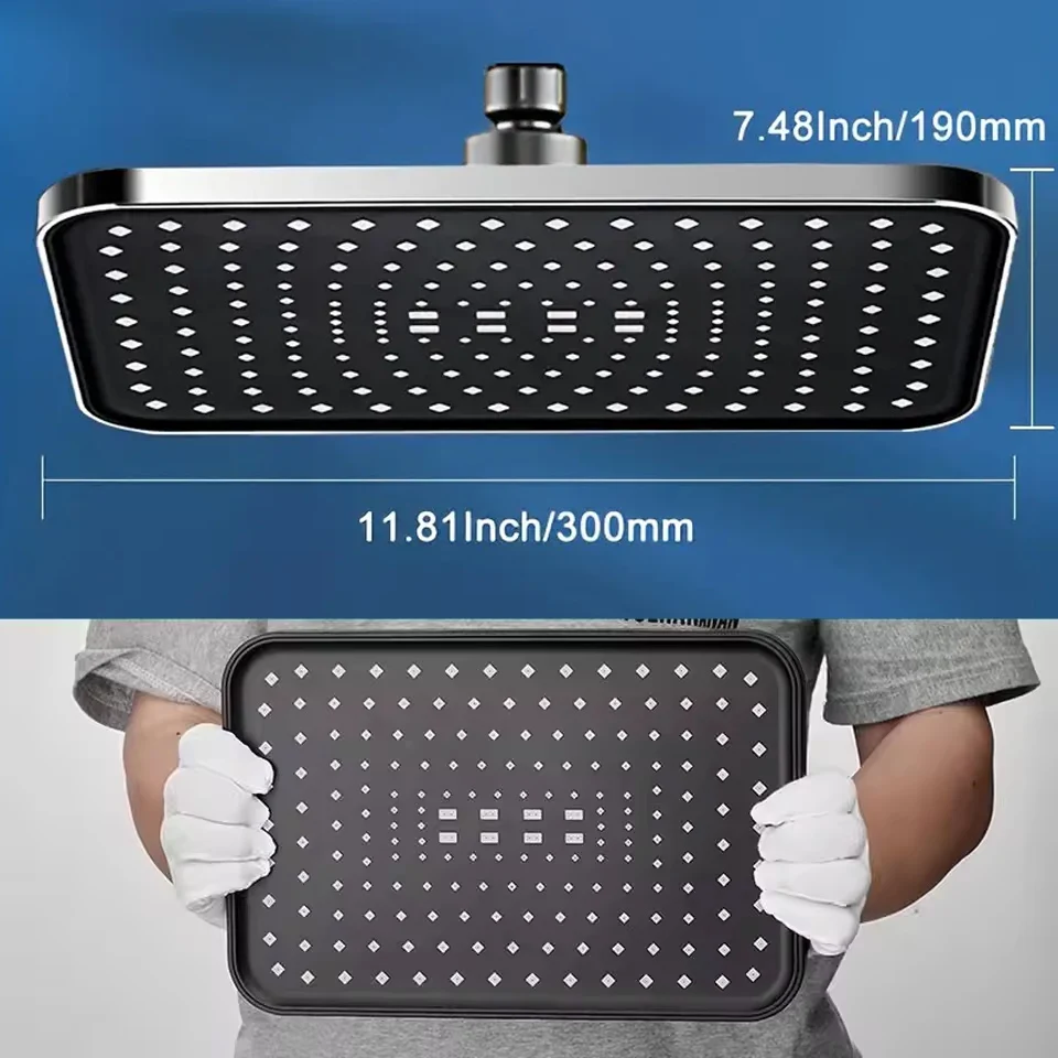 새로운 30cm 대형 고압 오버 헤드 레인 샤워 헤드 대형 흐름 부스터 레인 샤워 헤드 360 °   회전 절수