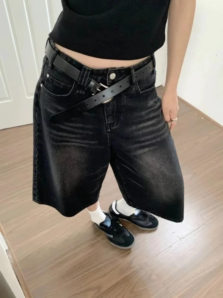 Y2K 여성 빈티지 streetwear 바지 한국 하라주쿠 데님 와이드 레그 바지 짧은 바지 Jorts 버뮤다 청바지 반바지 Alt Clothes