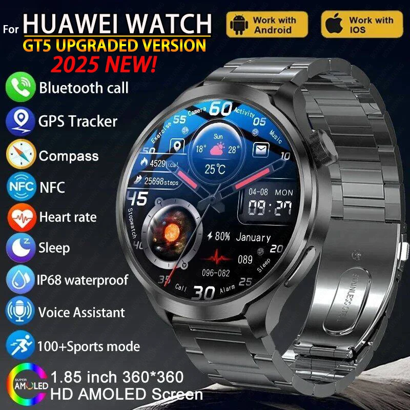 화웨이 1.85 인치 스마트 시계 남자 스포츠 방수 피트니스 심박수 시계 나침반 GPS 트랙 NFC 블루투스 통화 Smartwatch
