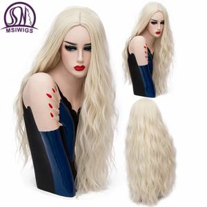 MSIWIGS 긴 핑크 웨이브 가발, 로리타 합성 여성용 금발 가발, 29 색 내열성 헤어, 70cm