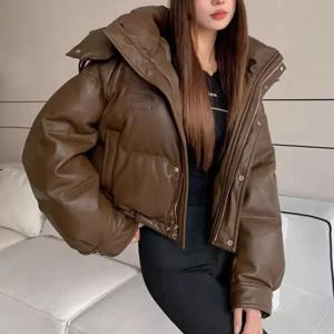 겨울 새로운 솔리드 컬러 후드 긴 소매 패션 파카 여성 하이 스트리트 캐주얼 루즈 지퍼 버튼 포켓 모든 경기 아웃웨어