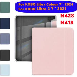 KOBO Libra Color 2024 Libra 2 2021 7'' N428 N418 전자책 충격 방지 스마트 케이스(클리어 백 Funda 포함)용 슬림 PU 가죽 커버