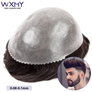 Toupee 남자 0.08-0.10mm 피부 자료 내구성 남자 가발 남성 머리 보철물 남성 모세관 시스템 단위에 대 한 자연 인간의 머리 가발