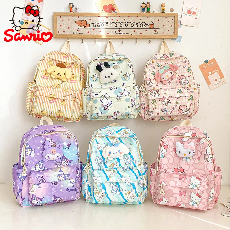 Sanrio 헬로 키티 Kuromi Cinnamoroll 새로운 패션 어린이 학교 가방 귀여운 대용량 어린이 배낭 대학 가방