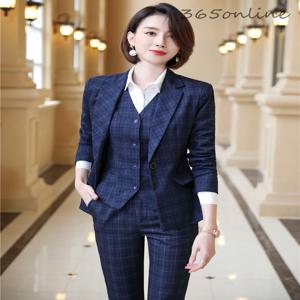 여성을위한 공식 유니폼 디자인 바지 정장 비즈니스 작업복 숙녀 사무실 가을 겨울 전문 OL 블레이저 패션 격자 무늬