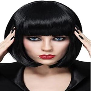 블랙 밥 가발 여성용 헤어 가발 앞머리 자연 패션 합성 가발 귀여운 컬러 가발 일일 파티 할로윈