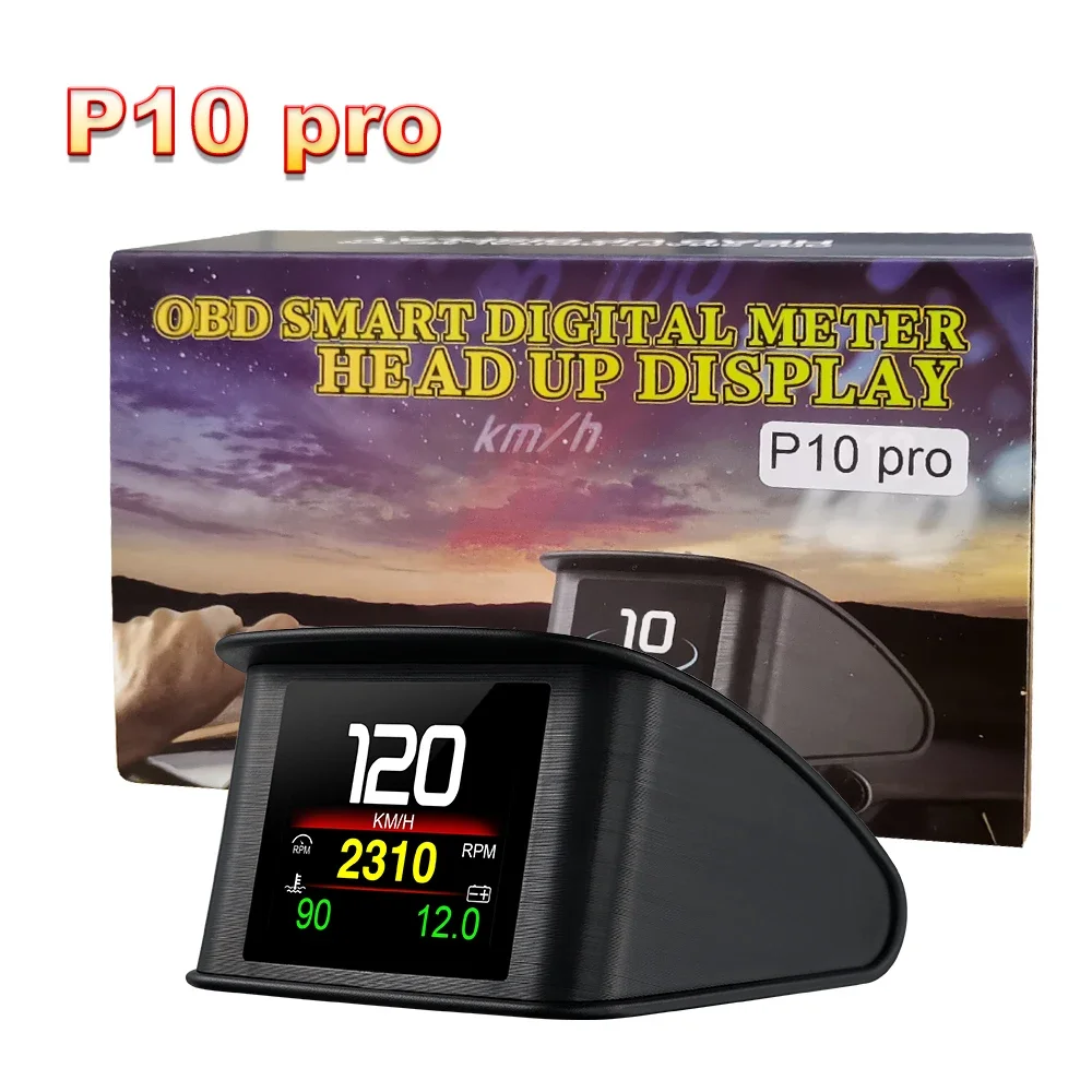 P10 PRO 자동차 obd2 헤드 업 디스플레이 디지털 속도계 온보드 컴퓨터 과속 경보 엔진 오류 코드 전자 액세서리