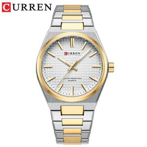 CURREN 8439 커플 쿼츠 시계 은빛 골드 레저 남성용 간단한 비즈니스 스테인레스 스틸 스트랩 손목 시계
