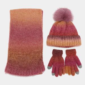 새로운 타이 염색 니트 모자 스카프 장갑 세트 패션 pompom 모직 beanies 겨울 플러시 라이닝 두꺼운 보닛 터치 스크린 장갑
