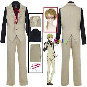 Kunikida Doppo 코스프레 애니메이션 Bungo Stray Dogs 의상 Kunikida 코스프레 조끼 바지 가발 남성 여성 할로윈 의상 세트