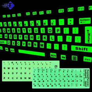 스페인어 영어 러시아어 아랍어 프랑스어 빛나는 키보드 스티커 노트북 PC 데스크탑 키 보드 야간 조명 방진 스티커