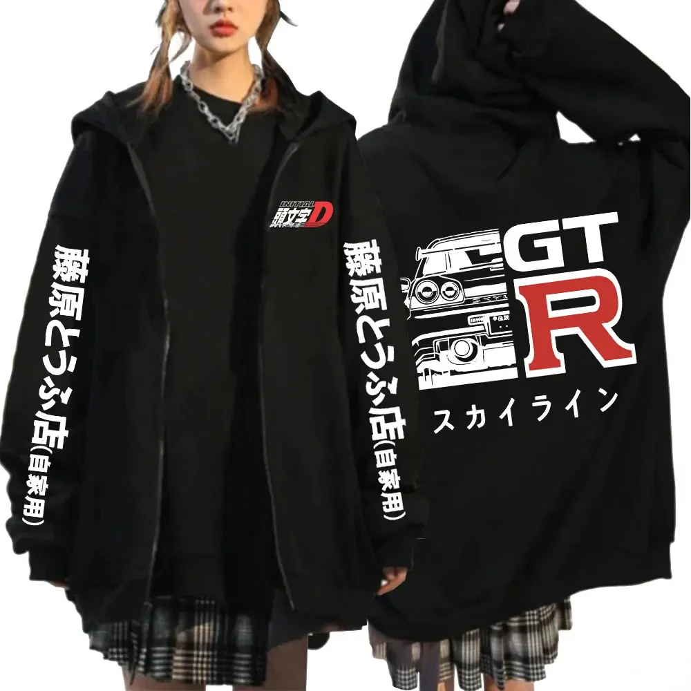 Anime Initial D 드리프트 AE86 지퍼 까마귀 캐주얼 빈티지 지퍼 업 후드 티셔츠 JDM 자동차 오버 사이즈 후드 카디건 자켓 코트