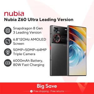 글로벌 버전 Nubia Z60 울트라 리딩 버전 스마트폰, 6.8 인치, 5G Snapdragon 8 Gen3 NFC, 6000mAh, 80W 고속 충전 배터리, NX721J