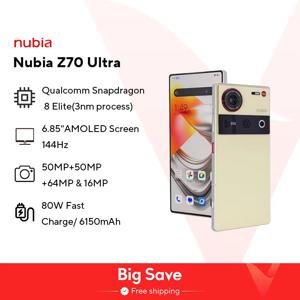 Nubia Z70 Ultra 스마트폰 5G Snapdragon 8 Elite 6.85 144Hz OLED 스크린 6150 mAh 배터리 64MP 카메라 Android 15 NFC IP68 & 69 Gl