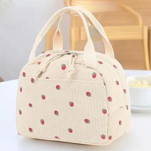 코듀로이 점심 가방 단열 도시락 보관 핸드백 다기능 어린이 학교 쿨러 가방 피크닉 FoodPouch Loncheras