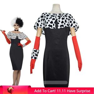 Cruella De Vil 코스프레 의상 드레스 101 달마시안 케이프 의상 할로윈 카니발 슈트 여성용 여자