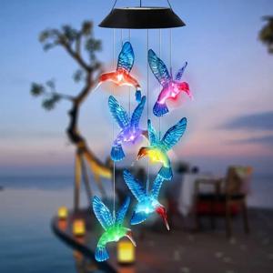 1/2pc 태양 블루 Hummingbird 바람 차임 라이트 LED Hummingbird 안뜰 바람 차임 라이트 조경 조명 안뜰 조명