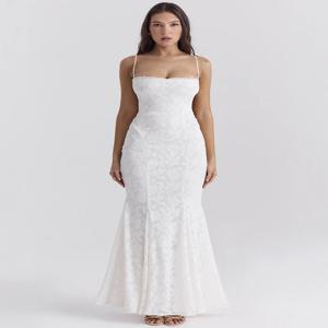 Mozision 화이트 백리스 레이스 업 섹시한 맥시 드레스 여성 가운 여름 새로운 스파게티 스트랩 민소매 Bodycon 파티 롱 드레스