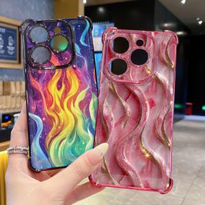 Infinix Hot 50i 40i 40 Pro 30 Play Smart 9 8 다채로운 불꽃 투명 도금 케이스 안티 드롭 커버