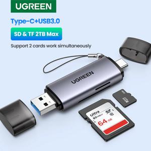 UGREEN-카드 리더 USB 3.0 및 c형 SD 마이크로 SD TF 카드 리더, PC 노트북 액세서리 스마트 메모리 카드 리더 SD 카드 리더