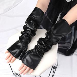 여성 섹시한 긴 핑거리스 장갑 Pu 가죽 펑크 록 블랙 장갑 힙합 팝 디스코 밝은 장갑 Clubwear 댄스 코스프레 의상