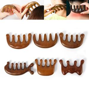 목재 치료 마사지 빗 머리 얼굴 두피 Gua Sha 마사지 자연 얼굴 백단 넓은 치아 Guasha 긁는 바디 마사지