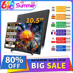 HGFRTEE 100% sRGB 10.5 인치 휴대용 모니터 1280P 420Cd/m ² 노트북 Mac 용 두 번째 화면 Xbox PS4/5 스위치 PC 확장 디스플레이