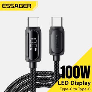 Essager USB 유형 C-USB C 케이블 100W 5A PD iPhone 16 Macbook 용 고속 충전 와이어 코드 Samsung Type-C 디지털 디스플레이 케이블