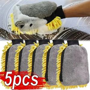 1/5pcs 세차 장갑 방수 마이크로 화이버 셔닐 장갑 자동차 청소 미트 자세히 브러시 자동 케어 양면 장갑