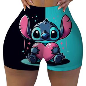 Ohana 만화 체육관 바이커 러닝 반바지, 맞춤형 스티치, 여성 운동 요가 반바지