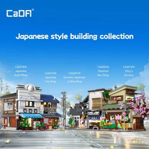 Cada 일본 스시 하우스 스트리트 뷰 벽돌 가게 LED 일본 찐빵 하우스 아키텍처 빌딩 블록 여름 카페 완구