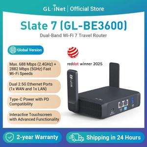 GL.iNet GL-BE3600( Slate 7) Wi-Fi 7 라우터, 듀얼 2.5G 포트, 터치 스크린, 3570Mbps 게임 핫스팟, 공용 및 호텔용 VPN