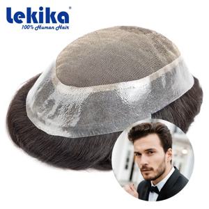 호주 Toupee 남자 레이스 및 PU 기본 통기성 남자 가발 남성용 모세관 보철물 교체 천연 헤어 라인 시스템