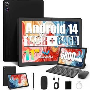 URAO 11 인치 태블릿 안드로이드 14GB RAM 64GB ROM 6800mAh IPS HD 터치 스크린 키보드 보호 케이스 마우스 스타일러스 8 in 1 키트