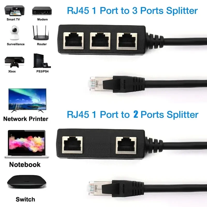 RJ45 1 ~ 2/1 ~ 3 방향 분배기 커넥터 네트워크 어댑터 Cat5 Cat6 Cat7 네트워킹 확장용 LAN 이더넷 케이블