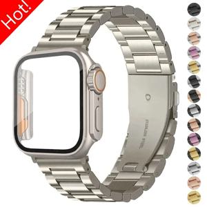 스테인레스 스틸 스트랩 + Apple Watch 밴드 용 울트라 케이스 44mm 45mm 41mm 40mm 42mm Iwatch 시리즈 용 케이스 금속 스트랩 9 8 7 6 SE 5 4