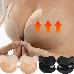 보이지 않는 푸시 업 브래지어 여성용 등받이 끈이 없는 브래지어 원활한 전면 클로저 Bralette 속옷 실리콘 자체 접착 브래지어 패드