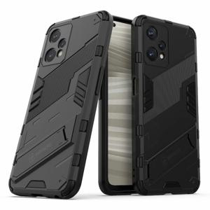 Realme 9 Pro 5G / 9 5G / V25용 하드 PC + 소프트 TPU 보호 케이스, 낙하 방지 및 스크래치 방지 킥스탠드 폰 케이스 커버 - 블랙