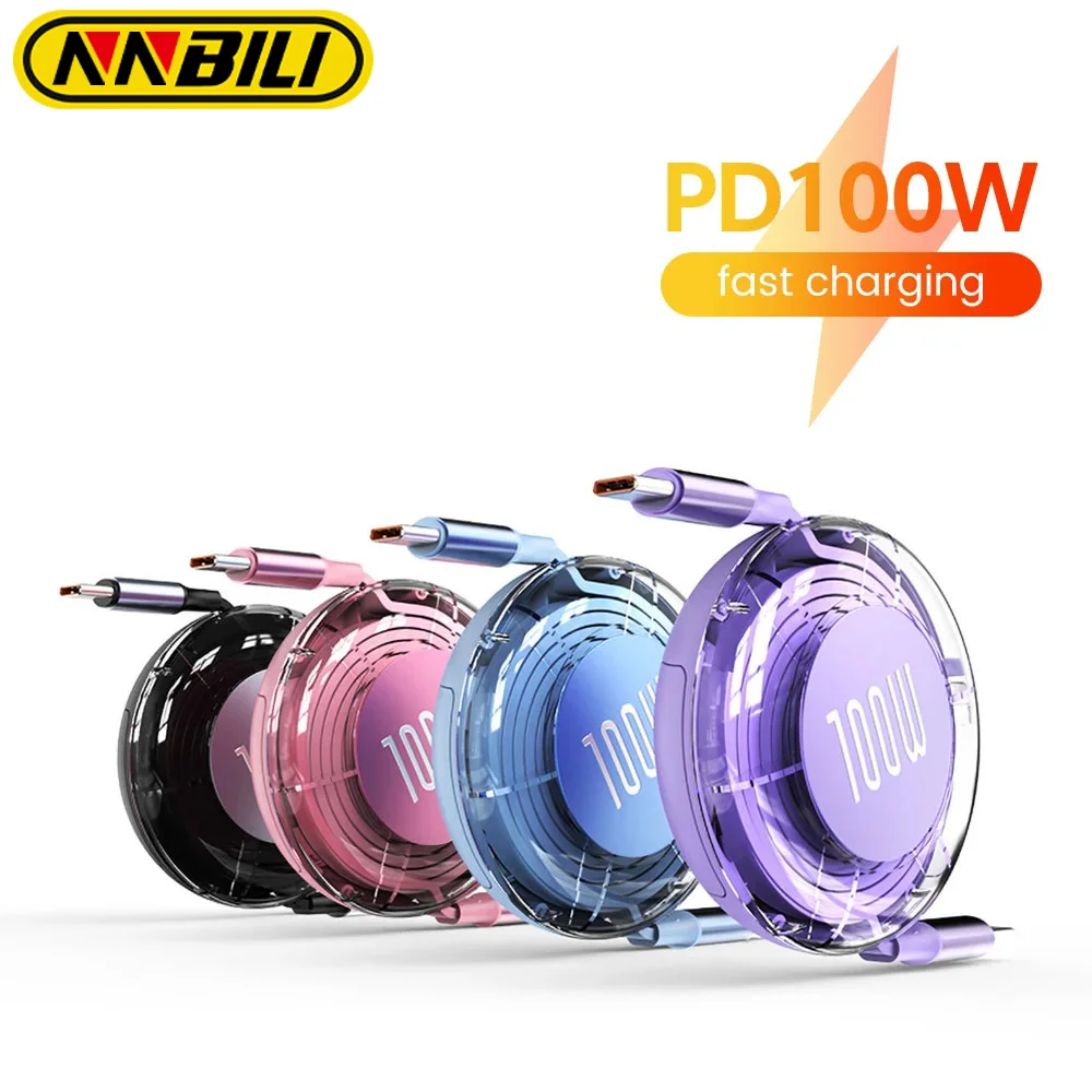 NNBILI 100W 유형 C-유형 C 케이블 PD 고속 충전 USB C-USB C for IPhone 15 Pro Samsung iPad 빠른 충전 수축 데이터 케이블