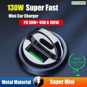 130W 보이지 않는 USB 차량용 충전기 어댑터 유형 C PD 미니 크기 iPhone iPad 용 초고속 충전 Sumsung Huawei Oneplus OPPO Vivo