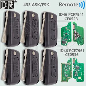 DR CE0523 ID46 PCF7941 CE0536 PCF7961 433ASK/FSK 플립 자동차 원격 키 푸조 207 307 308 408 시트로엥 C1 C2 C3 C4 C5 피카스