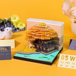 LED 조명이있는 나무 책상 달력 2025 달력 메모 패드 크리 에이 티브 데스크 캘린더 DIY 노트 메모장 3D 아트 캘린더 종이 조각
