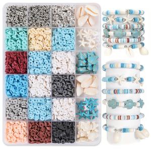 2000pcs 바다 휴가 보석 만들기 키트, 청록색, 거북이, 껍질, 불가사리 천연 돌 구슬 및 폴리머 클레이 구슬