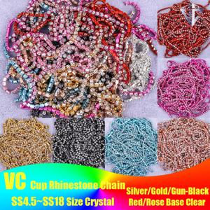 VC 1/5yard SS6-SS18(1.5mm-4.5mm) 실버/골드 레드 베이스 크리스탈 라인스톤 체인 바느질 유리 라인스톤 컵 체인