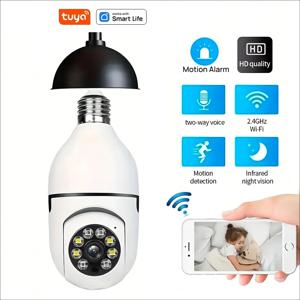 Tuya 스마트 홈 2.4G E27 전구 Wifi 감시 카메라 HD 야간 보안 비디오 감시 지원 양방향 오디오 모바일 모션
