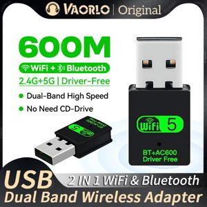 2 IN 1 USB WiFi 블루투스 어댑터 600Mbps 2.4G/5GHz 듀얼 밴드 Wi-Fi 5 동글 고속 무선 네트워크 카드 수신기 노트북 PC