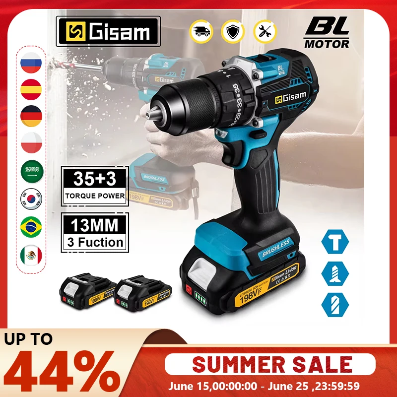 Gisam 65N.m 13MM 35+3 토크 브러시리스 전기 임팩트 드릴 Makita 18V 배터리 핀용 무선 전기 스크루 드라이버 전동 공구